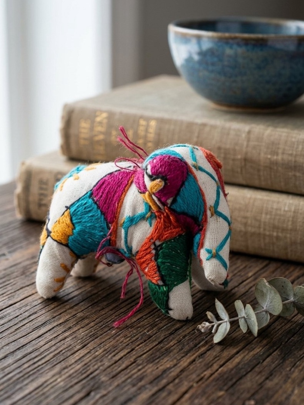 Vintage Indian Colorful Textile Patchwork Elephant